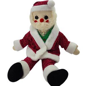 Vintage Handmade Santa Doll Plush Shelf Sitter Stuffed 22 Inches